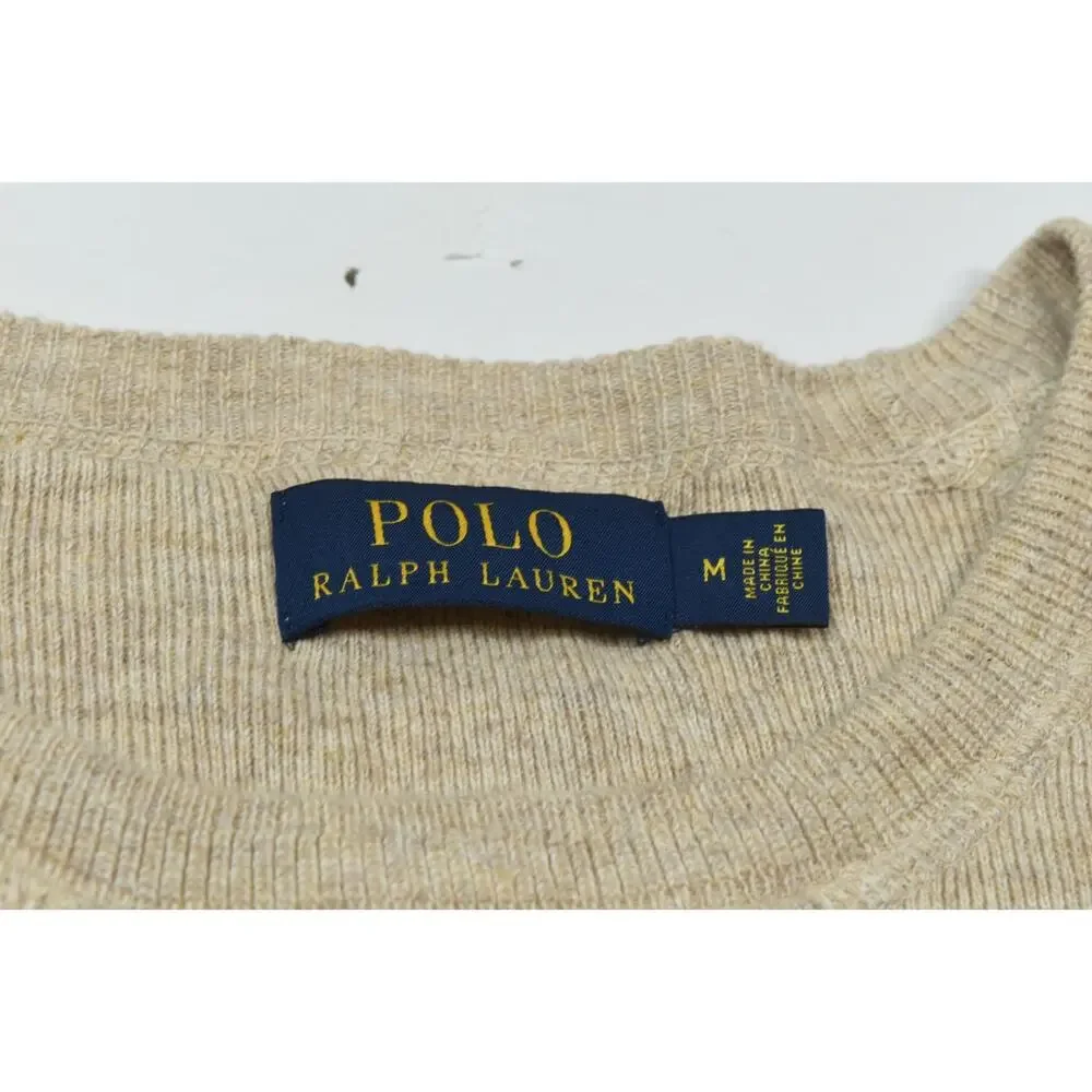 Polo Ralph Lauren Sweatshirt Mens Medium Beige Long Sleeve Crew Neck Pullover